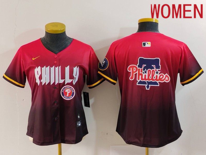 Women Philadelphia Phillies Blank Red City Edition 2024 Nike MLB Jersey style 6->women mlb jersey->Women Jersey